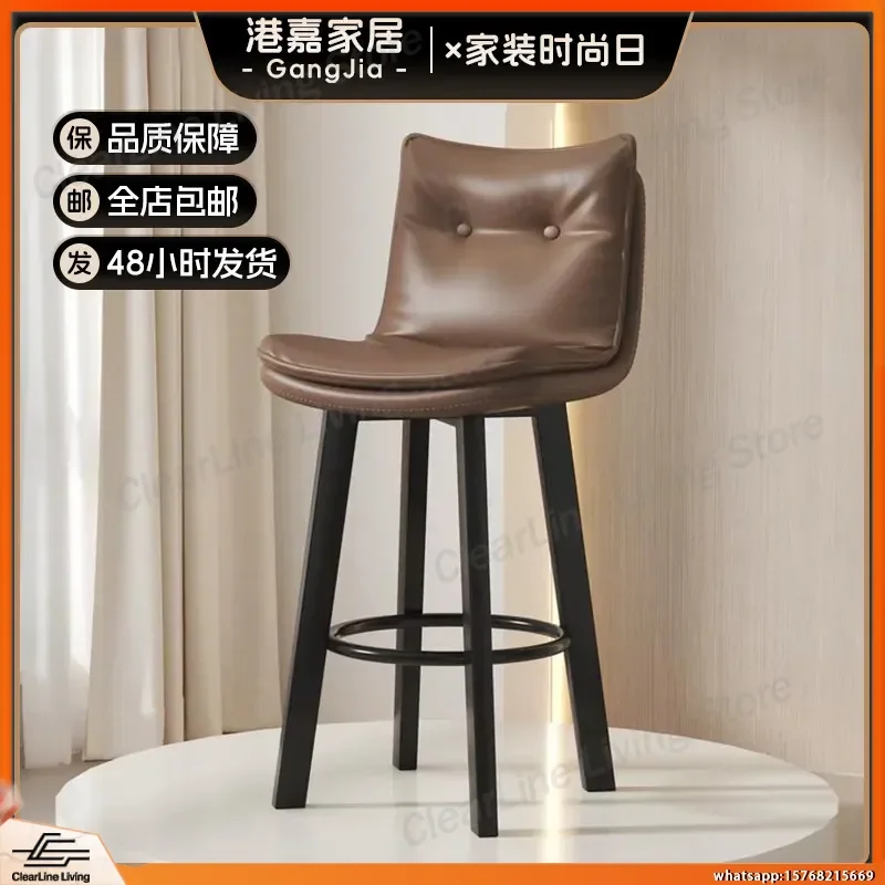 錬鉄製回転式バースツール、背もたれ付きハイカウンターチェア、家庭用キッチンバー、商業用フロントデスク、レジステーション用