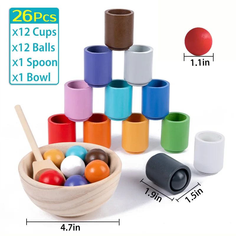 Baby Montessori Wooden Toy Rainbow Ball Matching Game Toy Color Cognitive Matching Early Education Learning Toys for Children