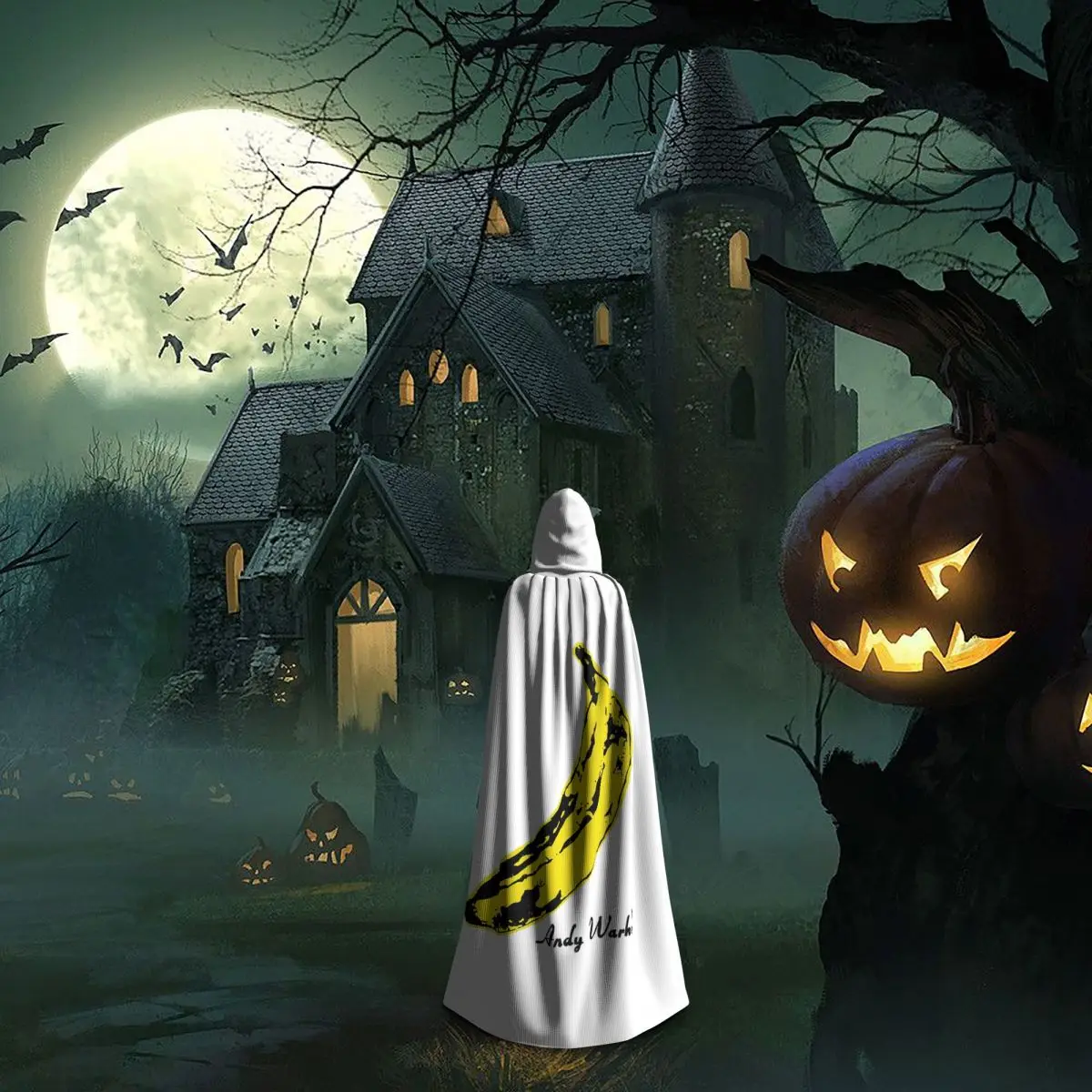 Andy Warhol Sunset Cat Cattle Banana Long Hooded Cloak Witch Medieval Costume Cosplay Cape HalloweenVampire Adult Unisex view 6
