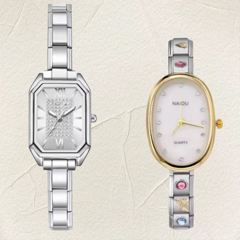 

Modern oval square casual retro design quartz watch Ladies Italian charm stainless steel width 9mm strap Birthday gift party