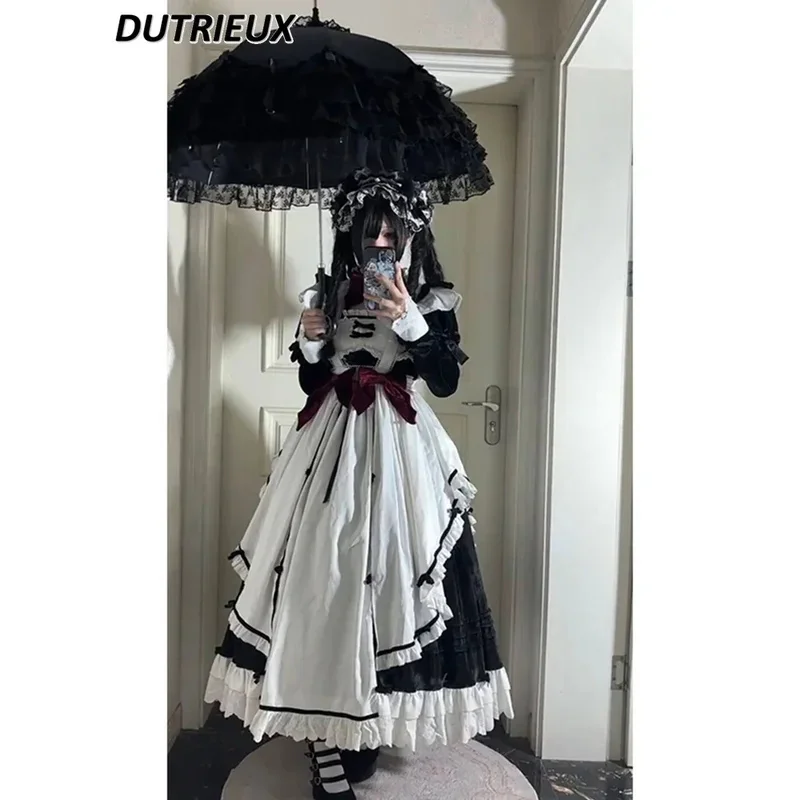 A;3\v,7'd/2026 Halloween Cos Sweet Bow Sleeveless Long Suspender Dress French Lolita Heavy Industry JSK Dresses Apron 6'b\7.n;8/ view 2