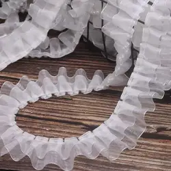 4CM szerokości nowy podwójna warstwa Organza Satin 3d Plissee koronki aplikacja zasłony sukienki kołnierz Ruffles wykończenia DIY szycia Fringe decor