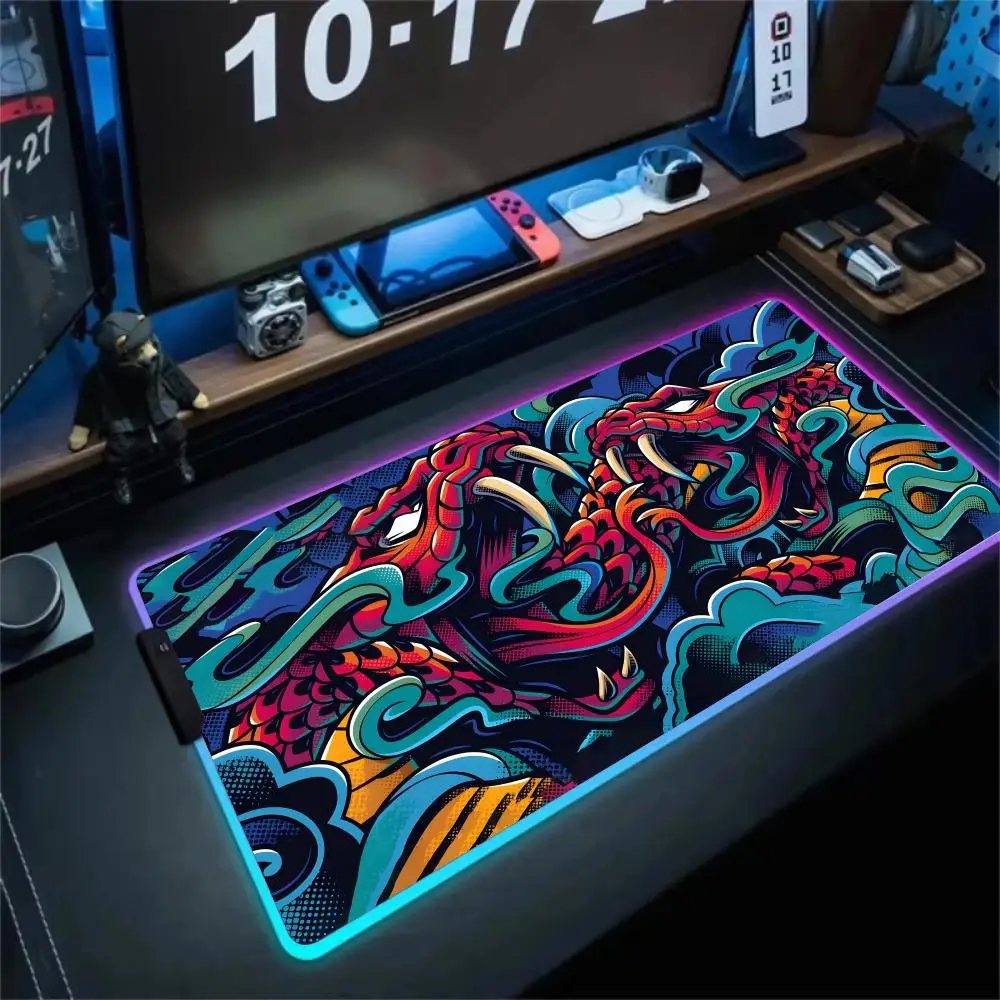 

RGB Mouse pad Poisonous Snake Design gaming mats desk mat rubber anti-slip LED glow Gaming keypad mousepad gamer pc accessories
