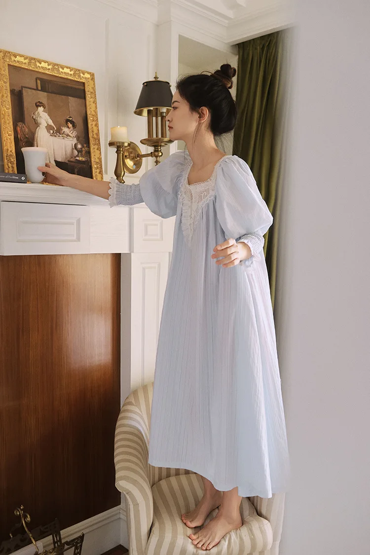 Women\'s Princess Nightdress Three Quarter Sleeve Ladies Fairy Sleepwear Mesh Spring Summer Nightgowns Vintage Homewear Female