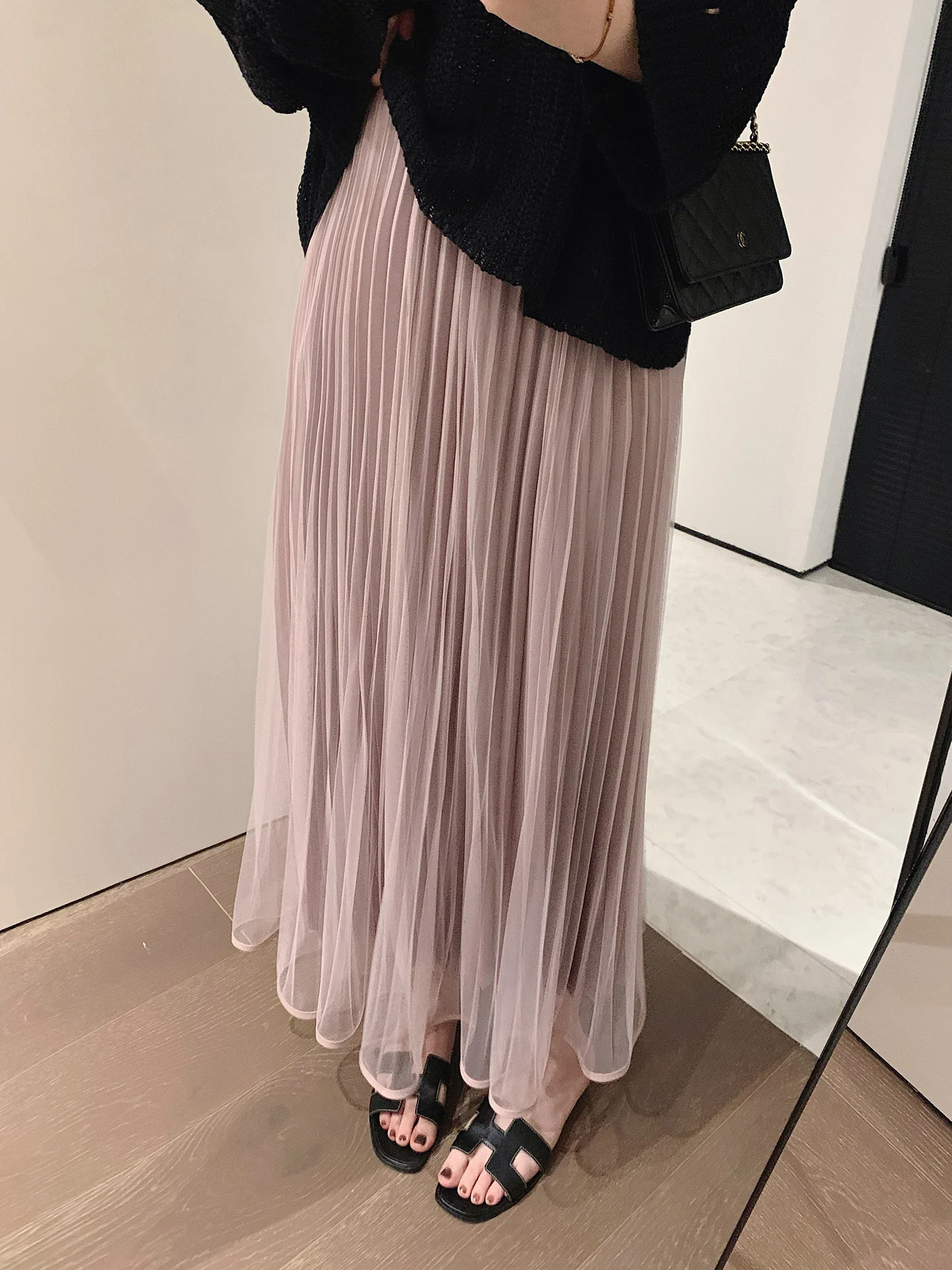 

Misslady Retro Soft High Waist Pleated Skirt Women's Loose Long Midi Skirt Comfortable Net Gauze Half Body Skirts