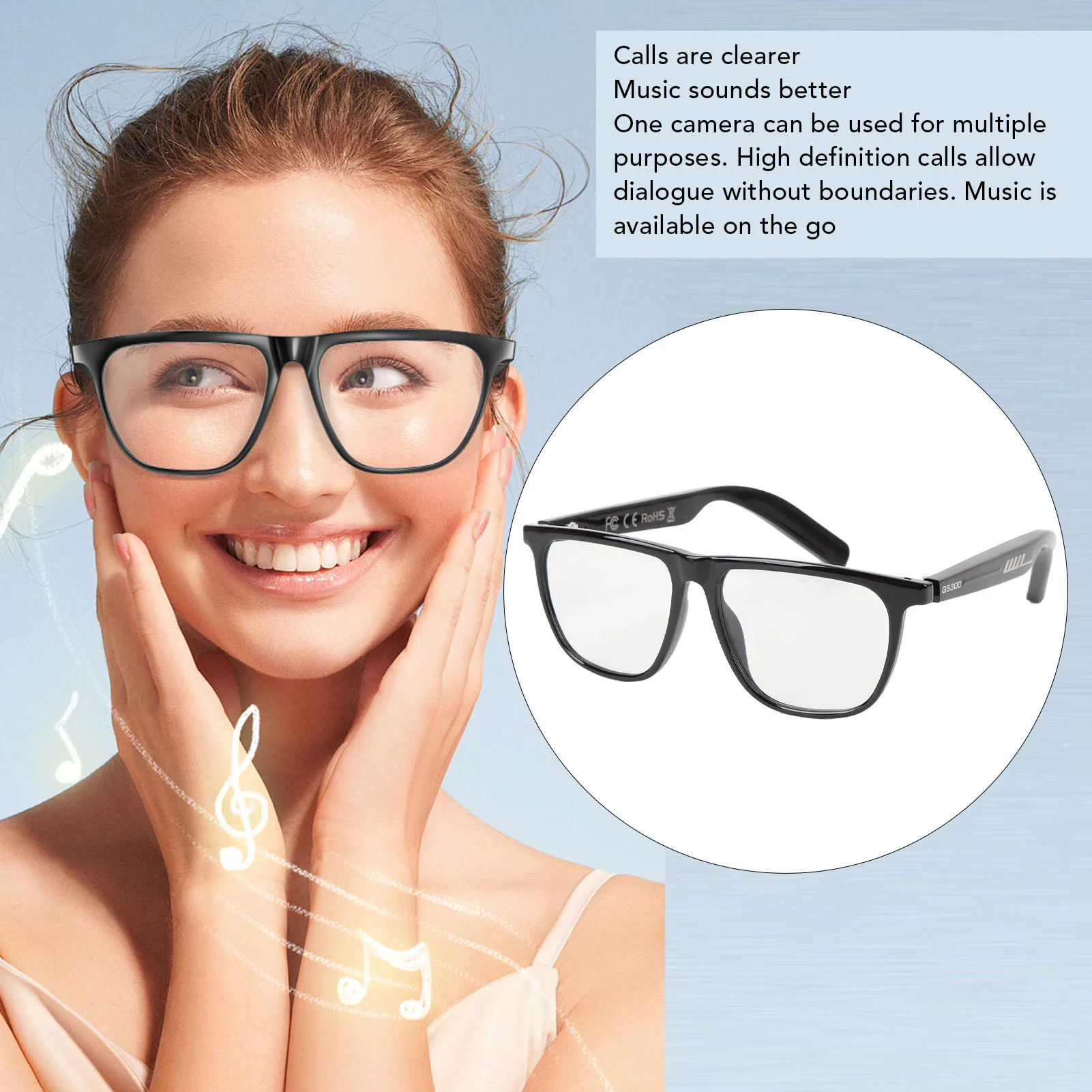 نظارات بلوتوث الذكية مع التطبيق مكبر صوت هاي فاي للحد من الضوضاء هيئة التصنيع العسكري Ai نظارات الترجمة يدعم 134 لغة لمكالمات الموسيقى #5