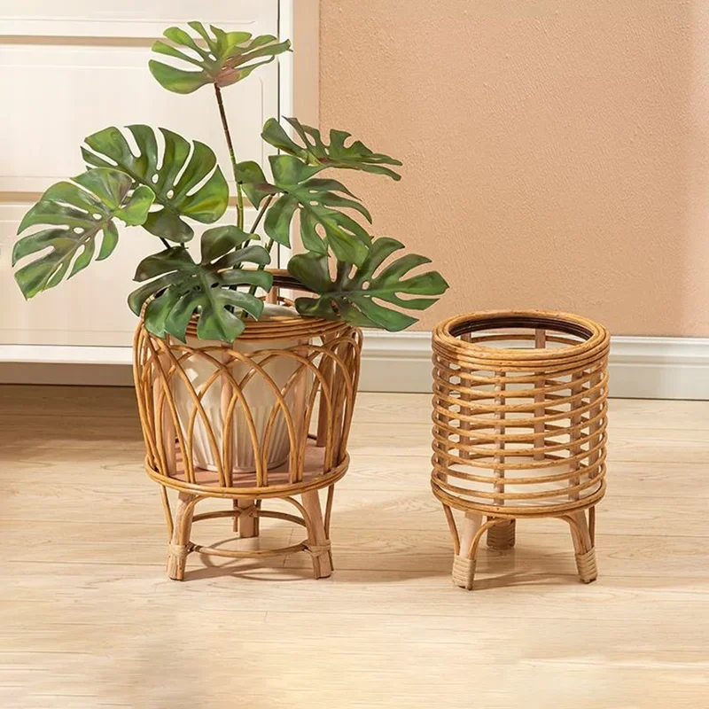 

Nordic Flower Pots Rattan Planters Wooden Elegant Garden Pot Balcony Baskets for Bedroom Floor Plant Vase Interior Decorative