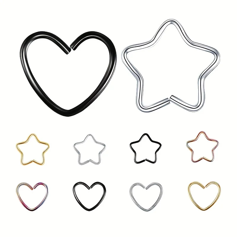 1pcs Heart Star Hoop Earrings Cartilage Piercing Lip Nose Rings Stainless Steel Ear Tragus Helix Daith Stud Women Body Jewelry