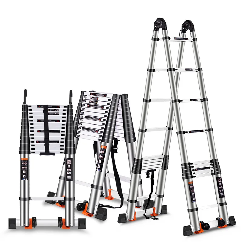 Foldable Easy Storage Double Sided Telescoping Ladder Aluminum Telescopic Extension Step Ladder Carton Silver Mall Modern 1 PCS
