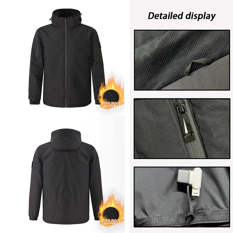 Winter Men 8 Areas Heated Jacket Usb Electric Heating Jacket Outdoor Camping Waterproof Windproof Warm Jacket  Loose Hooded Coat