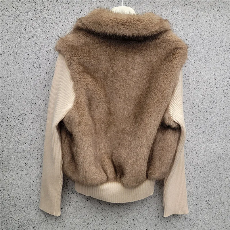 HKSH 秋冬新作 レディースコート ニット パッチワーク フェイクファー コントラストカラー ターンダウンカラー ジッパー エレガント インスジャケット HK15178