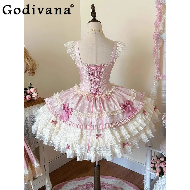 Daily Wear Princess Lolita Dress for Girls Pink Cute Sweet Lolita JSK Dress Women's Sleeveless Birthday Party Mini Dress