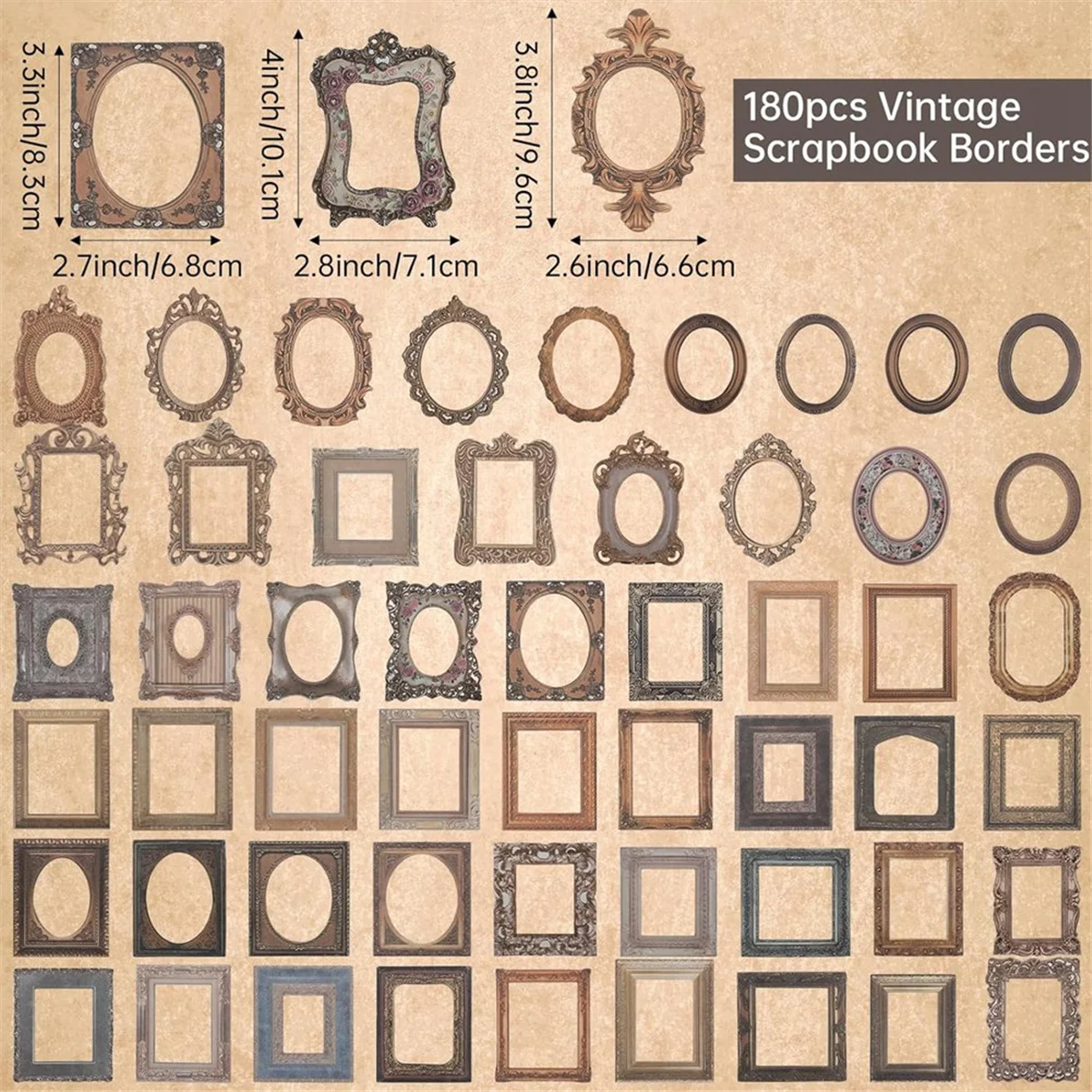 ONCE 180 Pcs Scrapbook Window Frame Vintage Frame Scrapbook Decorative Paper Retro Photo Border Paper