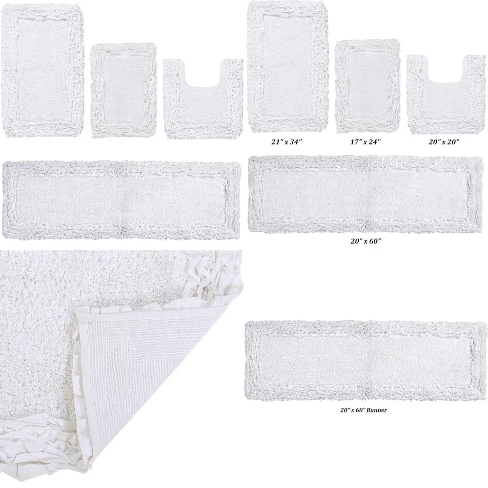 

4 Piece Shaggy Border Bathroom Rug Set - 100% Cotton, Rectangle Designs, 17x24, 20x20, 21x34, 20x60, Soft and Durable for Home B