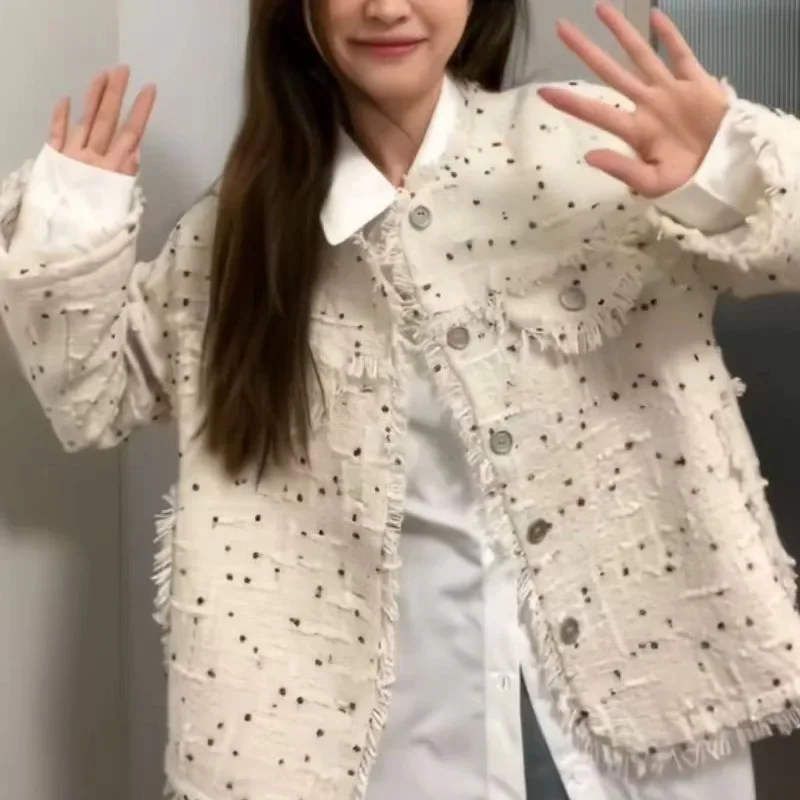 

Little Fragrance Jacket Women's Retro Color Polka Dot Design Autumn New Overcoat Korean Style Temperament Loose Versatile Coat