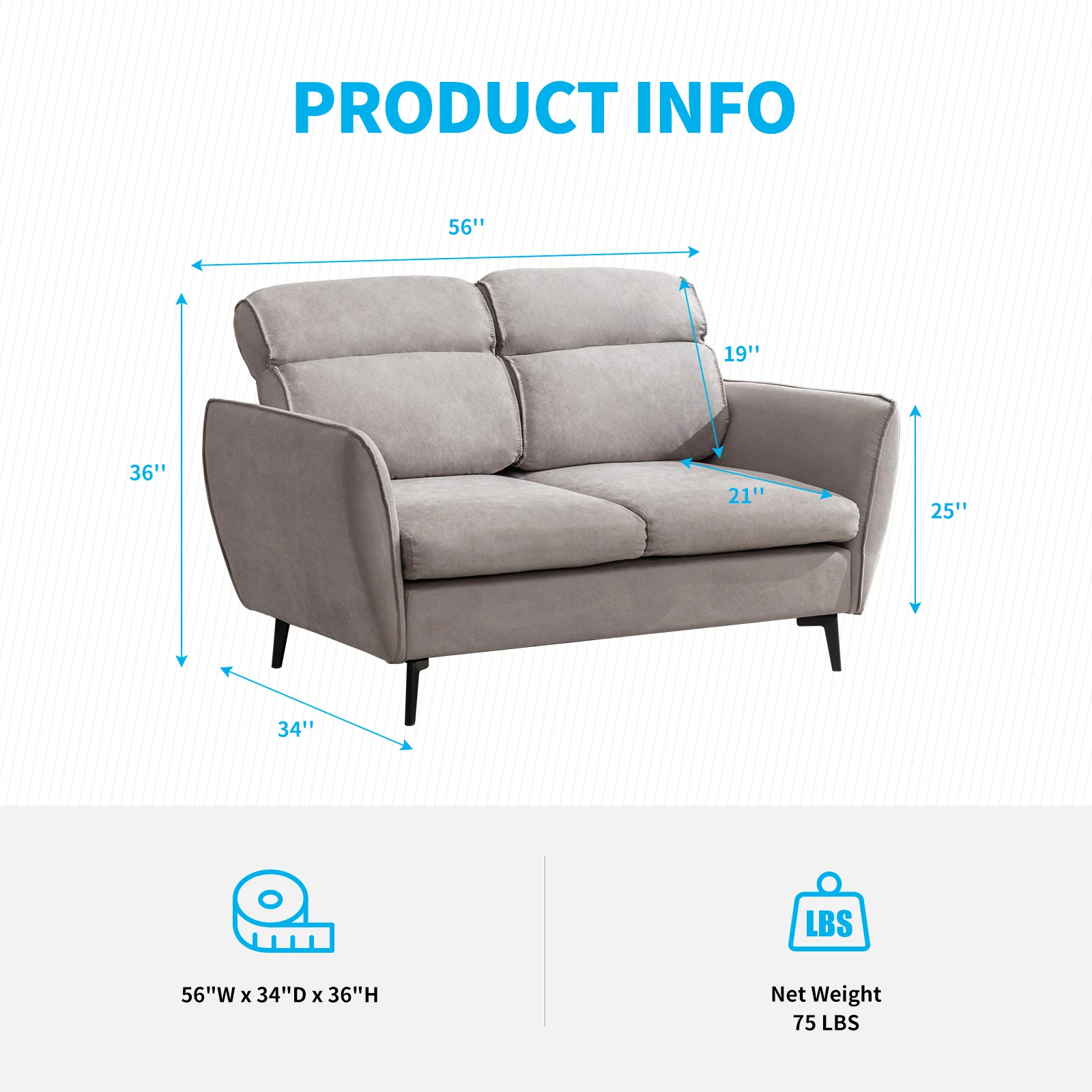 2PCS Sofa Set, Modern Linen Love Seat + 4-seater L Shaped Sofa with Right Chaise Lounge, Sectional Couches for Living Room