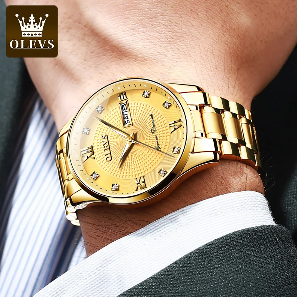 Mans Wrist Watch OLVES 6603 Automatic Mechanical Gold Classic Watches For man Stainless Steel Strap Waterproof Date Week