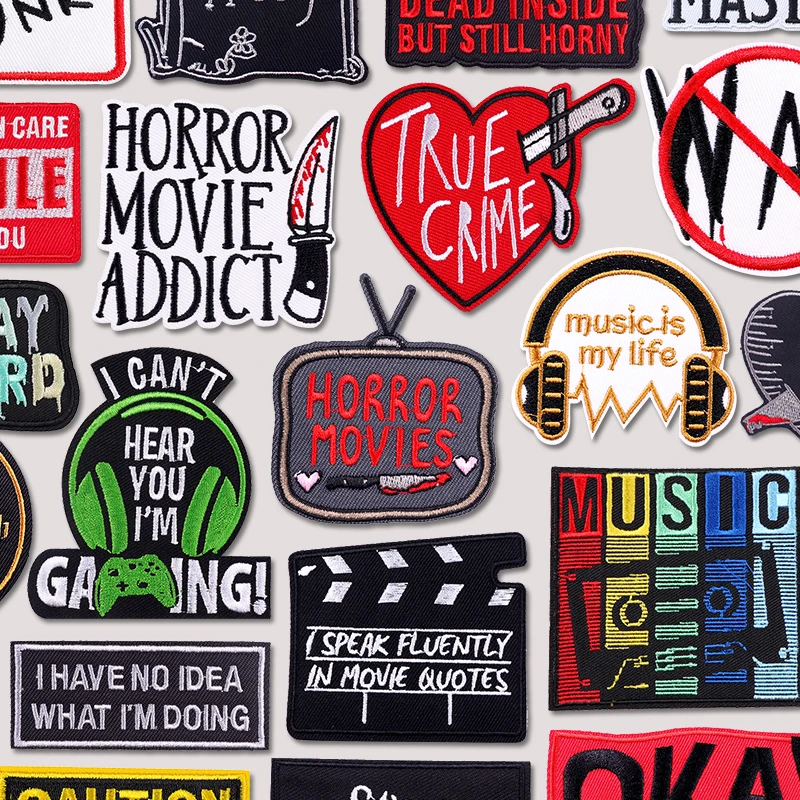 Horrorfilm bestickter Aufnäher Rockmusik Patch Eisen auf Patches für Kleidung Jacken Rucksack DIY Stickerei Abzeichen Nähen Aufkleber