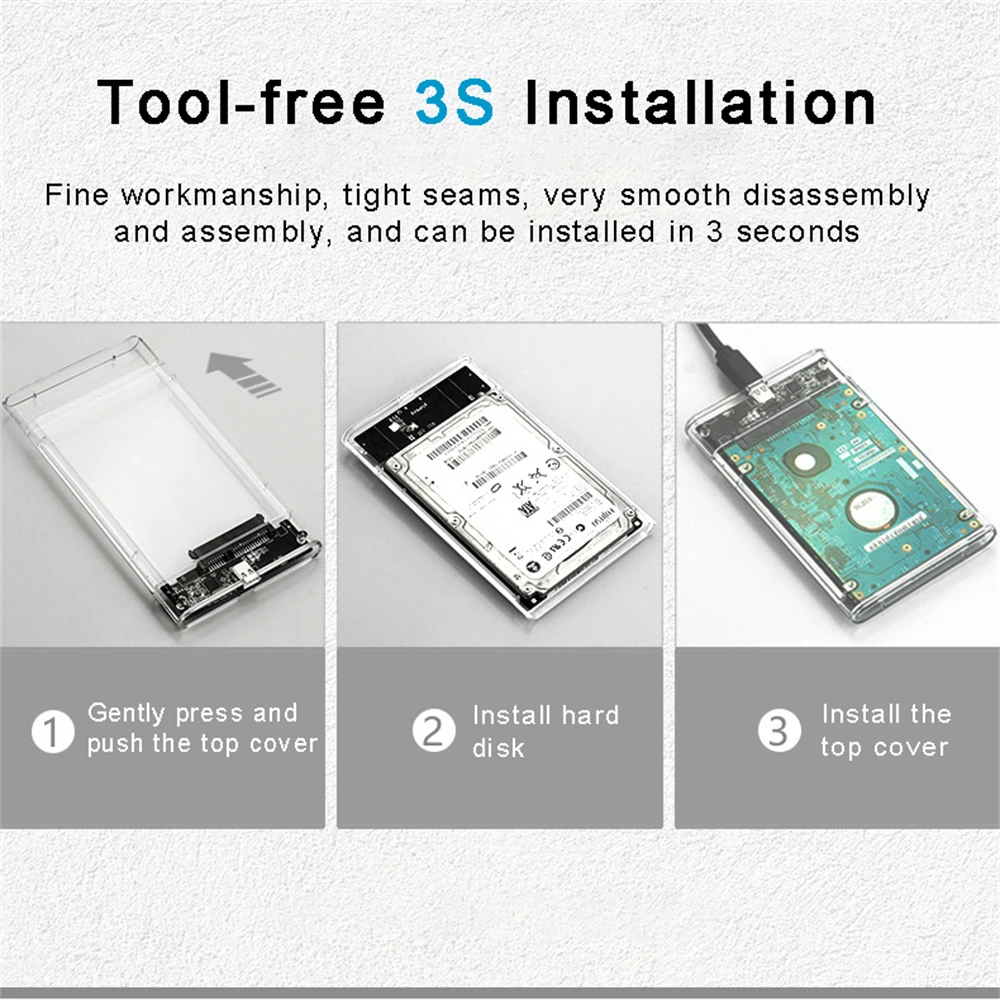 محول USB C USB 3.0 / 3.1 إلى SATA III HDD مقاس 2.5 بوصة حاوية القرص الصلب الخارجي 5 جيجابت في الثانية أداة مجانية حافظة القرص الصلب الخارجي الشفاف
