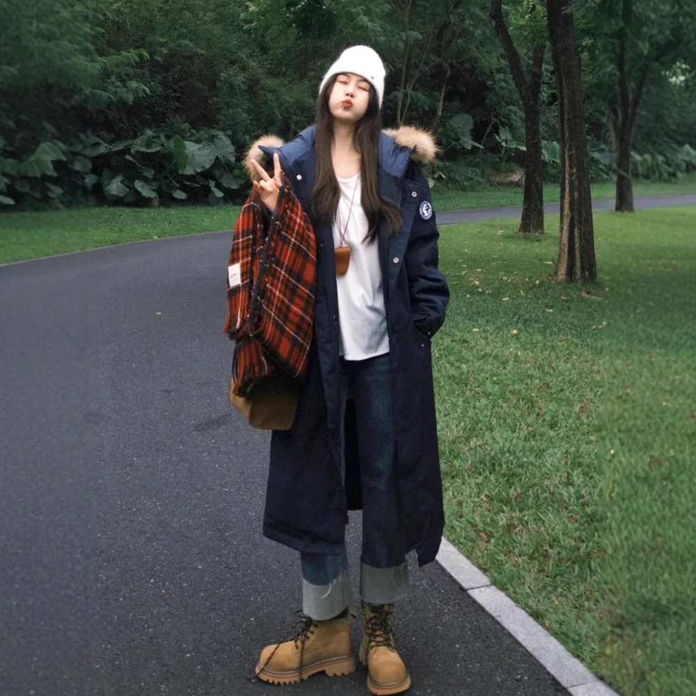 2025 겨울 신상품 스톰트루퍼 코트 면 재킷 루즈 다운 코튼 재킷 롱 크로스 니 빅 울 칼라 코튼 파이 오버컴스 우