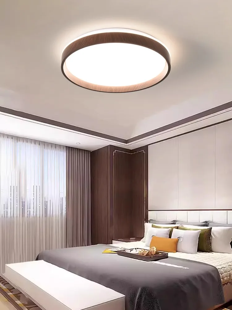 Modern Nodic Ultra-thin Walnut Wood round LED Ceiling Lamp with Full Spectrum for living room Bedroom Study room