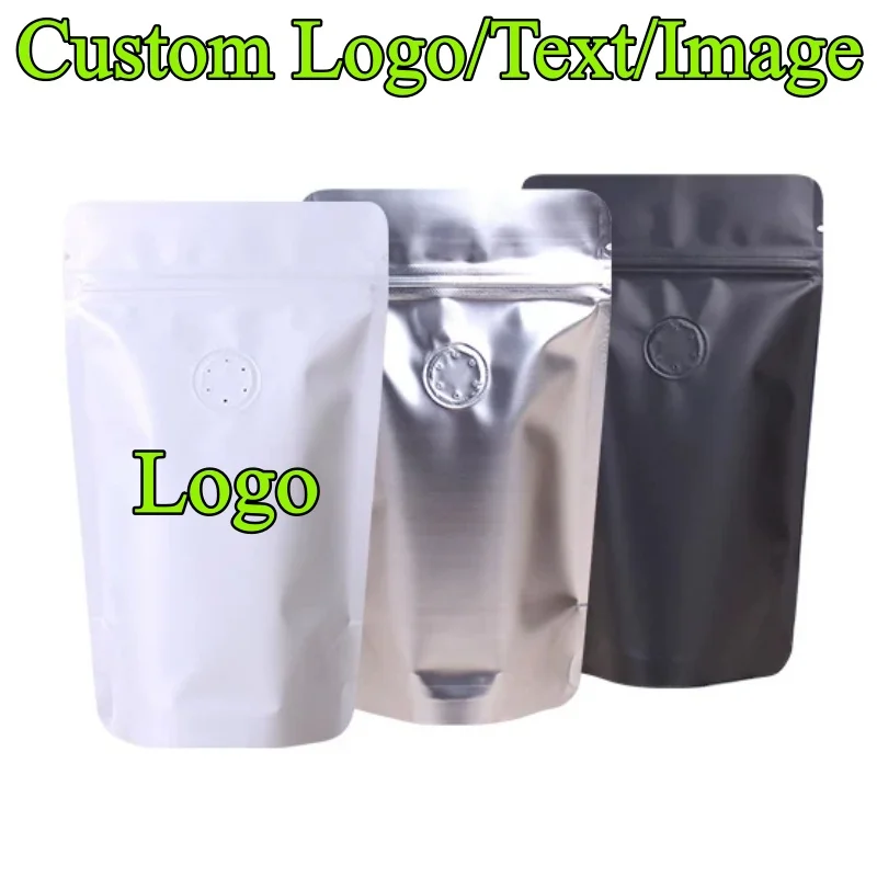 100PCS 50g Aluminum Foil Coffee Beans Ziplock Packaging Pouches DIY Logo Matcha Cocoa Tea Visiable One-way Valve Storage Bag