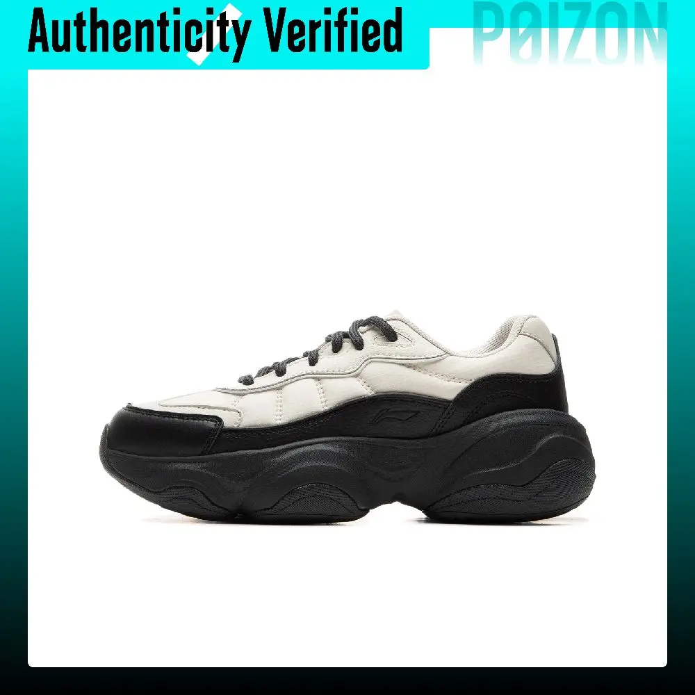 Li Ning Honey Fabric Cushioning Abrasion Resistant Height Increasing Low top Casual Running Shoes Women's Black White AGCU342-3