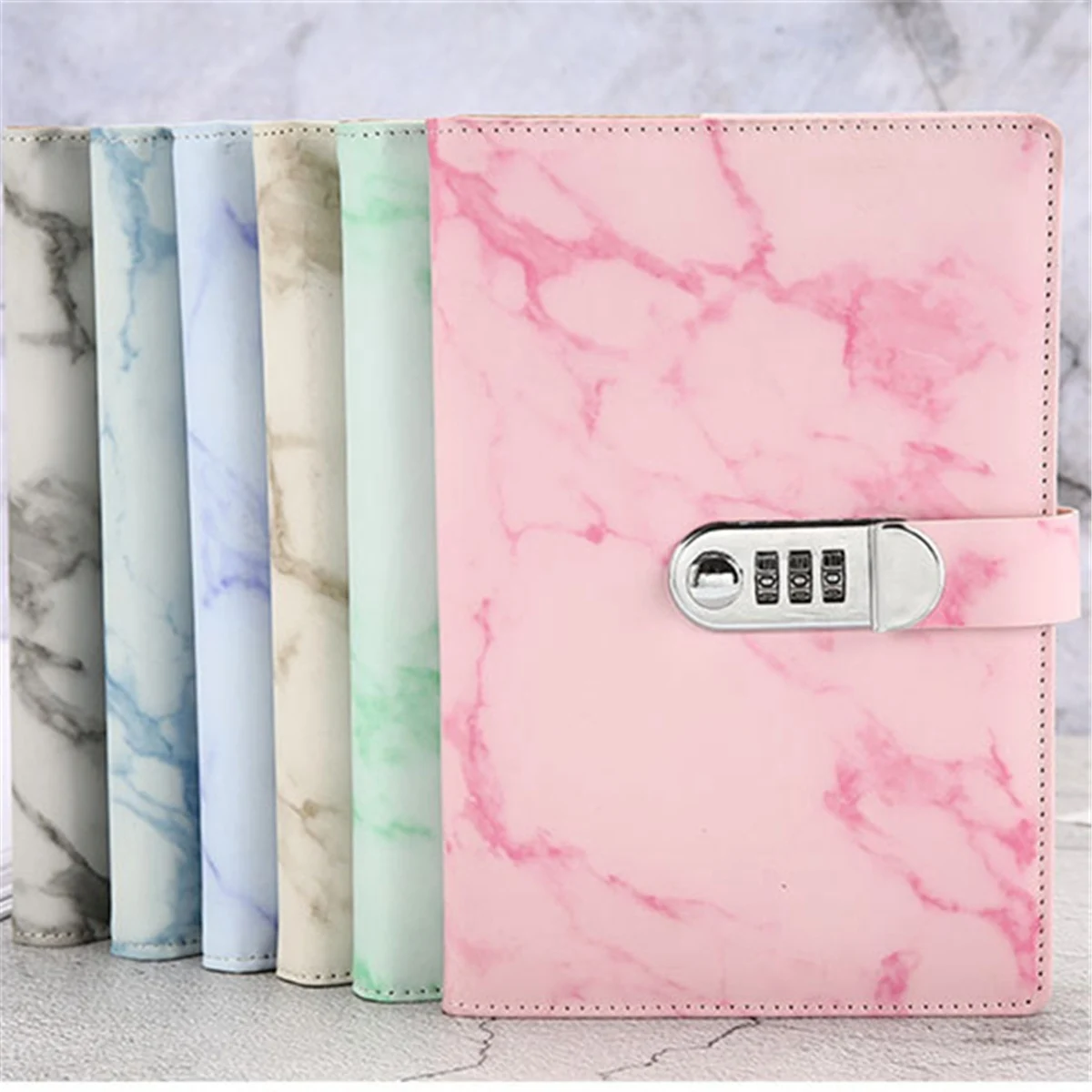 A5 Marble Texture Journal Writing with Combination Lock Personal Travel Diary Office Notepad Agenda -