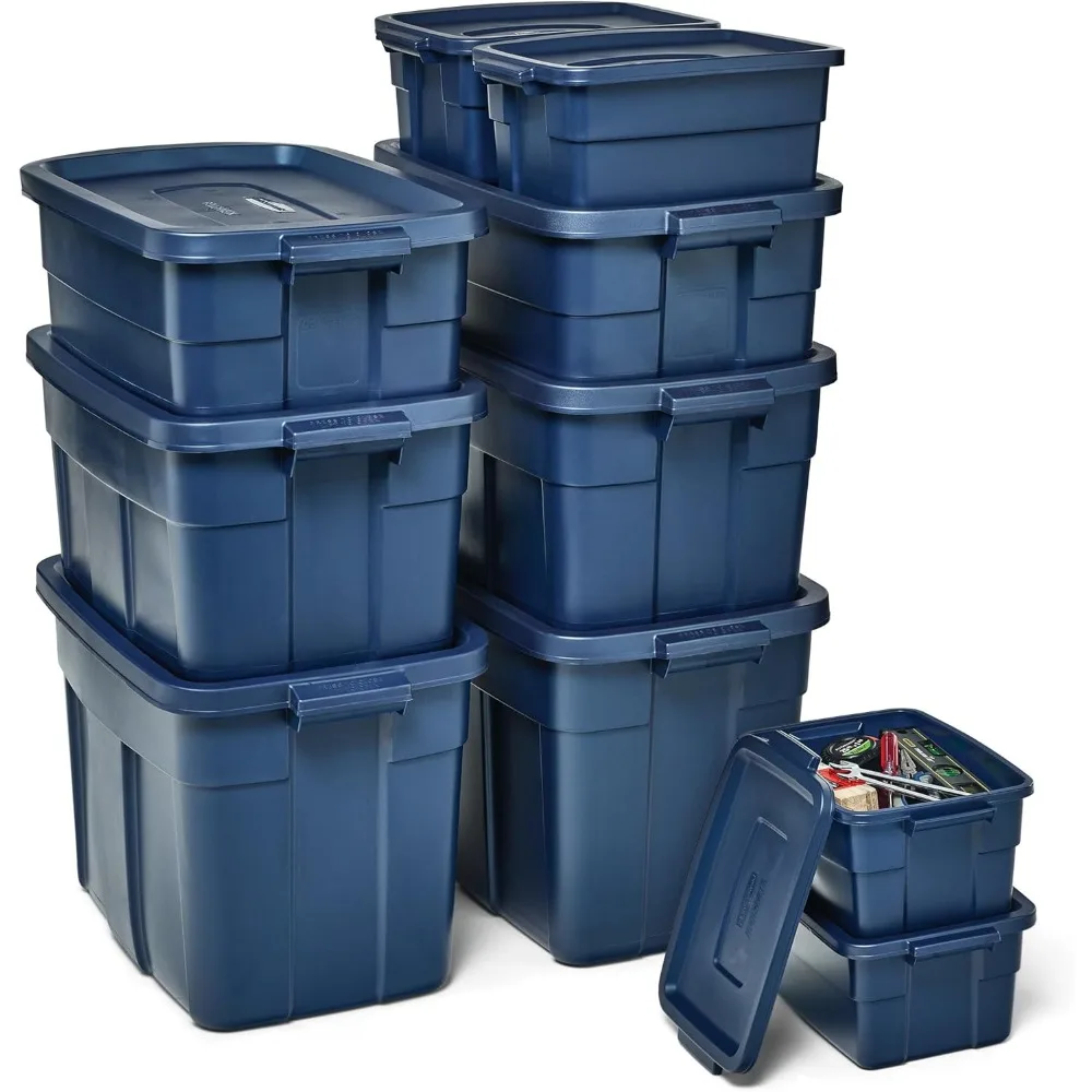 

Roughneck Tote Variety - |Made in the USA| Dark Indigo Metallic, Rugged Plastic Stackable Storage Tote with Lid and Handles (Pa