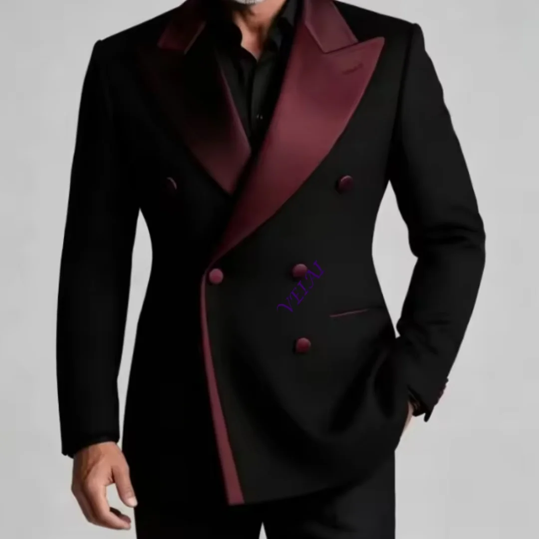 Men's Double Breasted Peak Lapel Wedding Suit Custom 3-Piece Groom Tuxedo Separates Formal Wedding Suit for Grooms SliCustomized