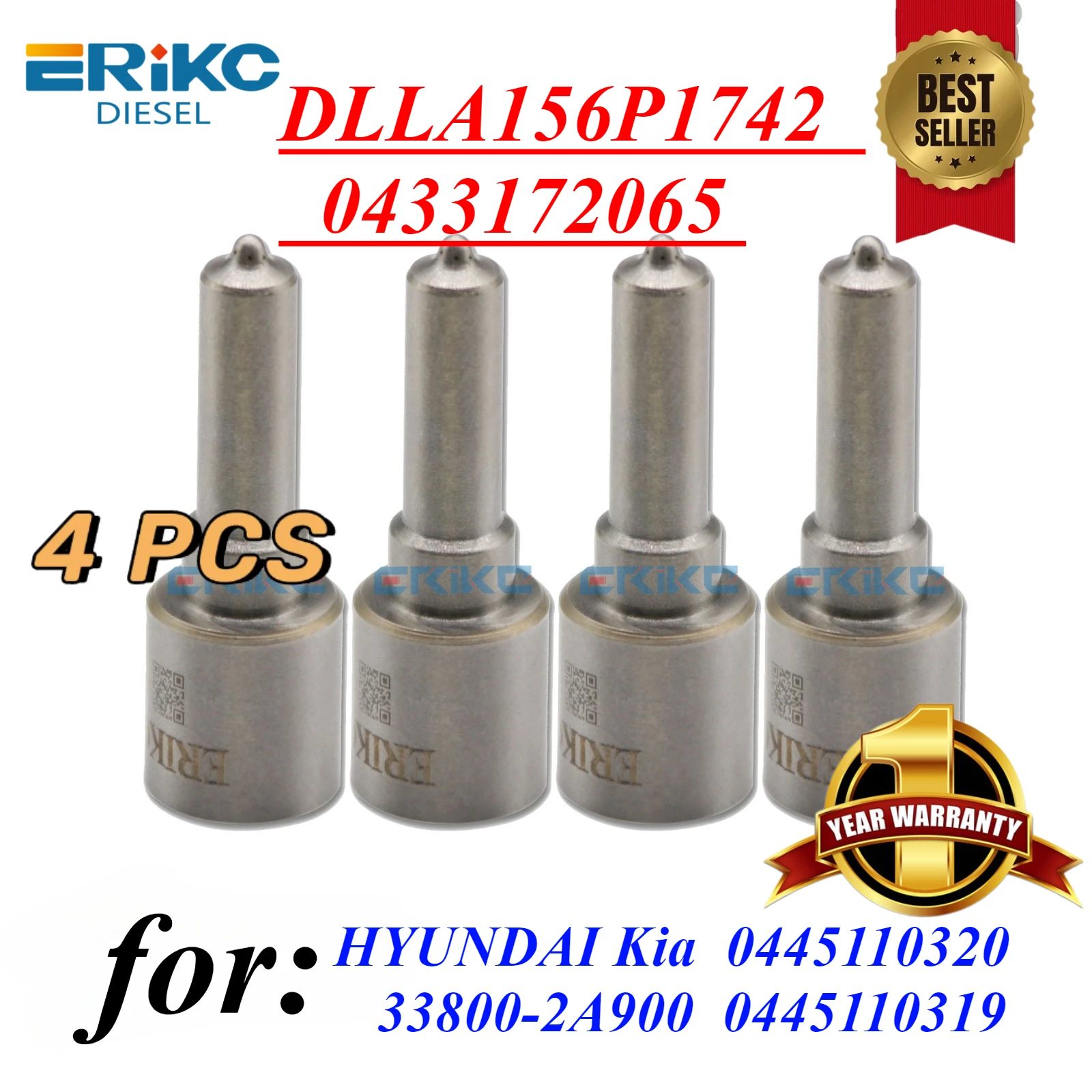 

33800-2A900 0445110319 Common Rail Diesel Injector Nozzle DLLA156P1742 0433172065 for HYUNDAI Kia 0445110320