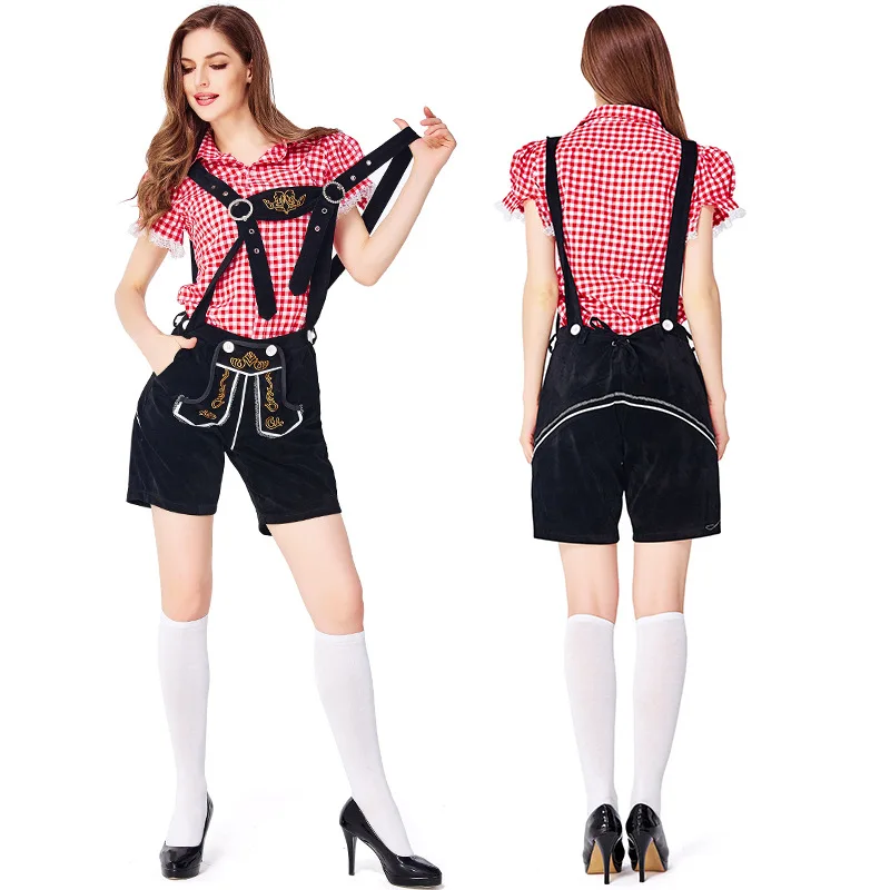 Damen Lederhosen- und Hemd-Outfit Oktoberfest Trachtenkostüm Parade Kneipen-Kellnerin-Outfit Cosplay Festliches Partykleid – Detail 5