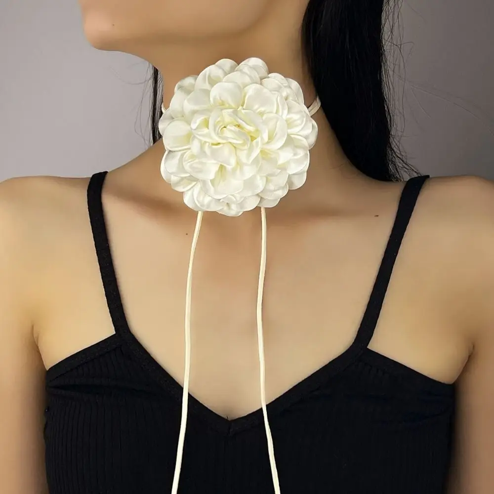 Versatile 9cm Flower Choker Velvet Flower South Korea Necklace Solid Color Polyester Neckwear