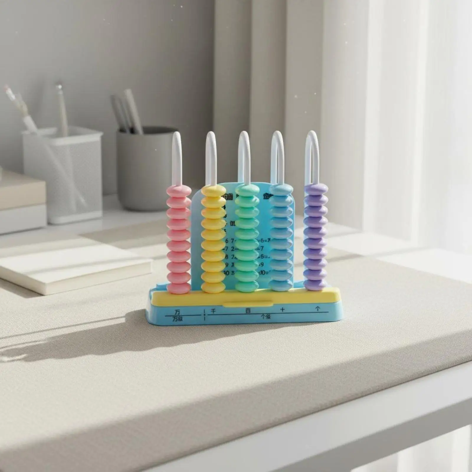 Arithmetic Abacus Math Educational Toy for Children Colorful 5 Row Counting Frame with Place Value Markings Visual Learning