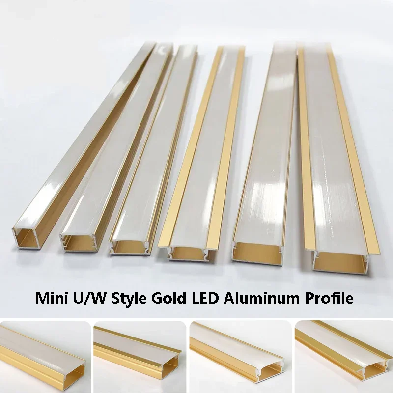 

Gold/Rose Gold LED Aluminum Profile Milky Cover Channel Diffuser Cabinet Shelf Closet Recessed Mini U/W Style Hard Strip Light