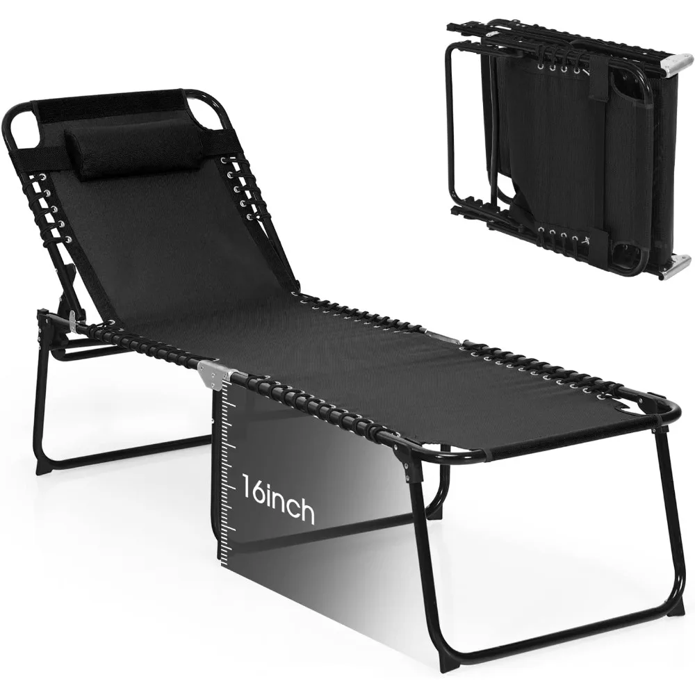 Lounge Chairs for Outside, Extra High Folding Beach Tanning Lounger with 4-Level Adjustable Backrest