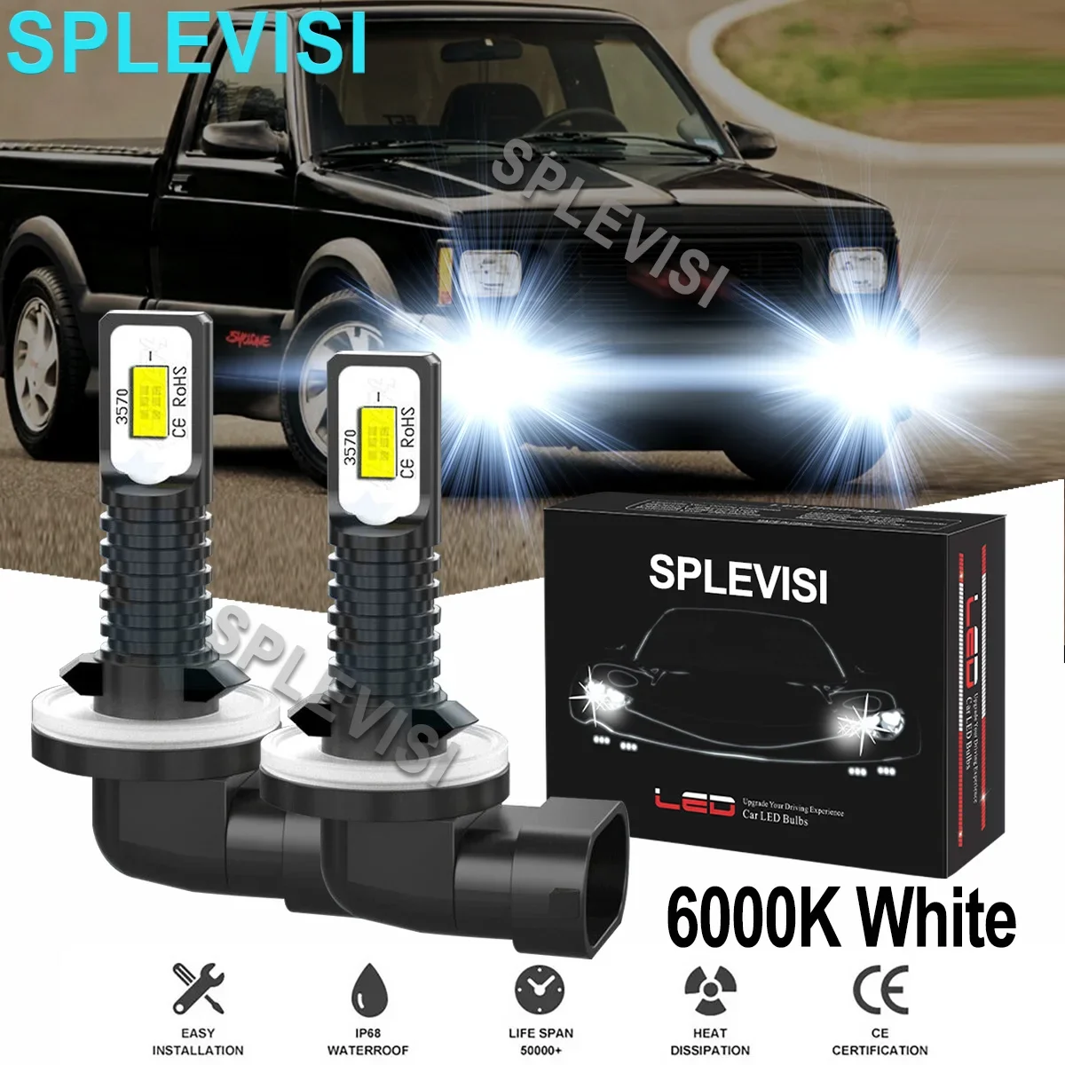 2x70W White Car LED Fog Light Bulbs 6000K Fit For GMC Sonoma 1998 -2004 GMC Sierra 1500 1999 2000 2001 2002 2003 2004-2006