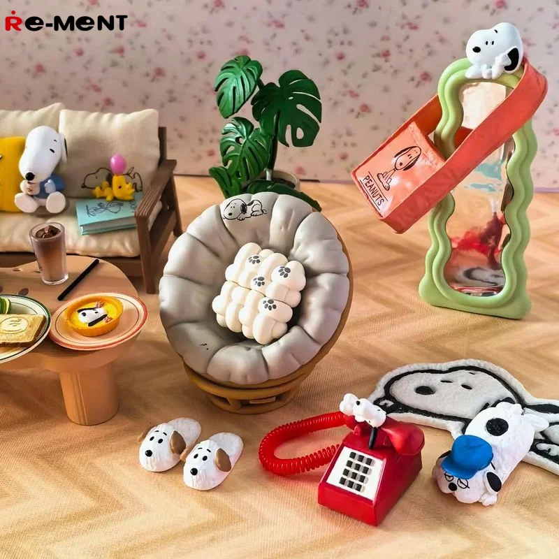 En Stock, cómoda sala de fin de semana de Snoopy, modelo de escena en miniatura coleccionable, caja ciega de moda, juguetes, accesorios de escena, regalos para niños