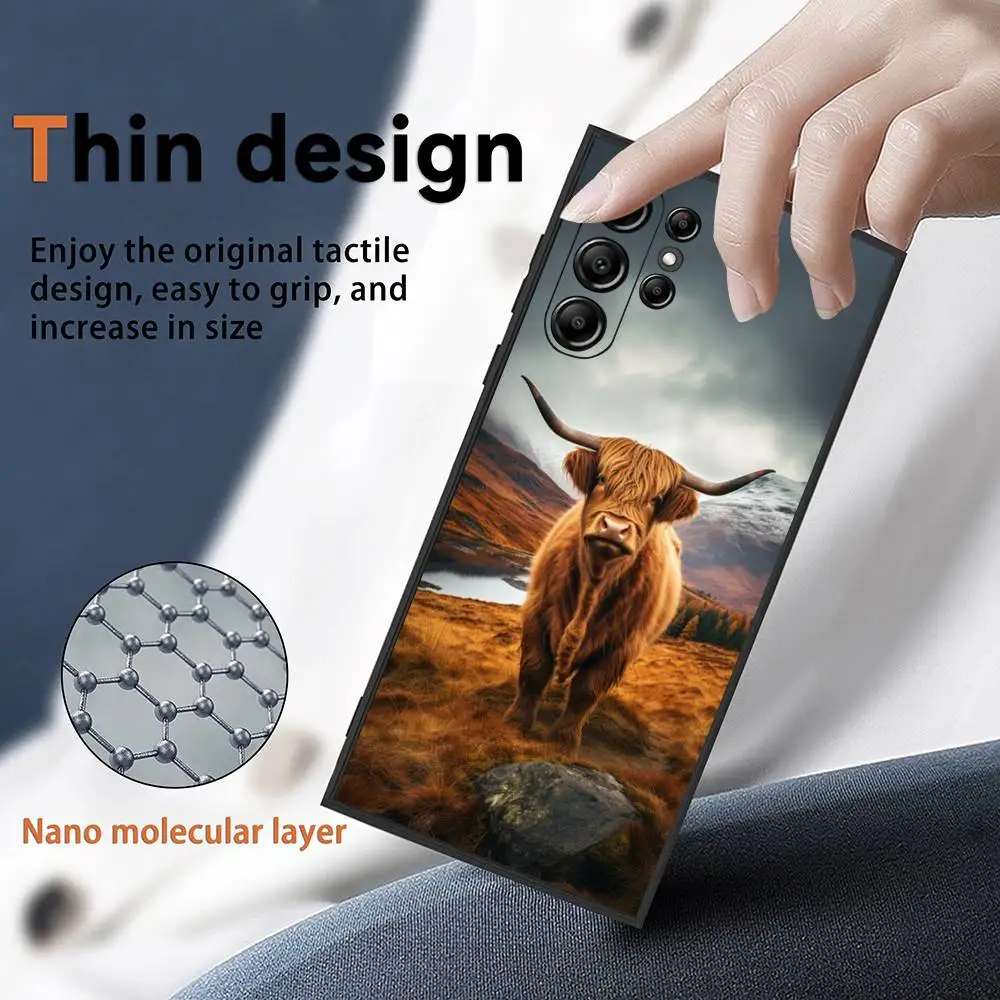 かわいいハイランドカウ柄スマホケース Samsung Galaxy S25 S24 S23 S22 S21 S20 Ultra Plus対応 フロスト加工 ソフトカバー
