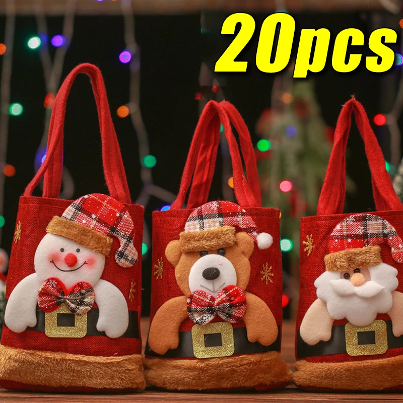 20PCS Christmas Gift Bags Children's Candy Bags Snowman Bear Handbags Storage Bags Birthday Gifts Christmas Decorations