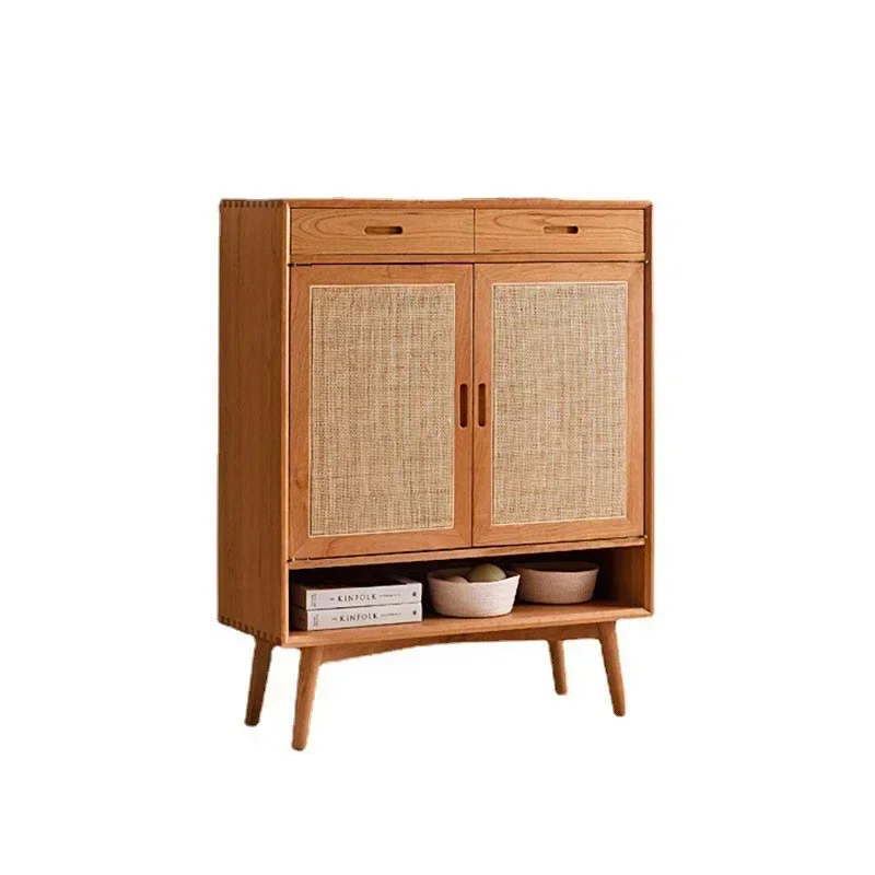 

Solid Wood Rattan Storage Cabinet Household Ash Wood Cabinet Simple Living Room Tea Cabinet