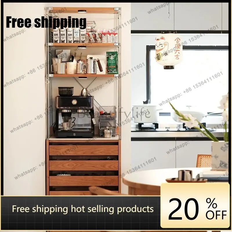 LD Nordic solid wood dining side cabinet kitchen multi-functional display locker