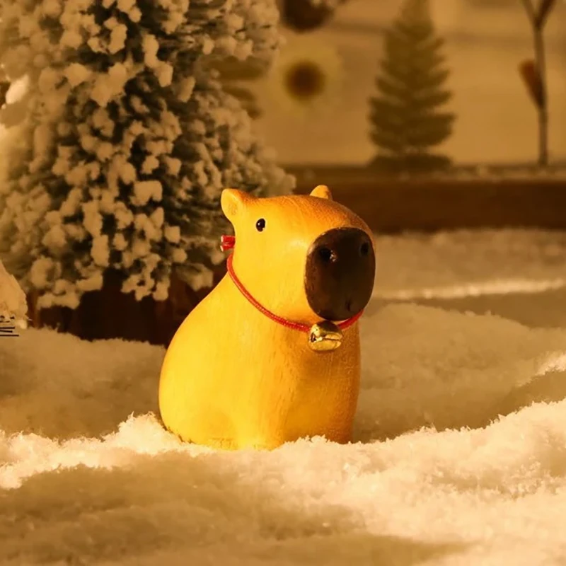 Capybara Cute Animal Small Model Statue Solid Wood Carving Home Room Office Car Decoration Accessories