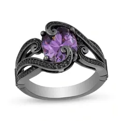 Simple and fashionable dark style Ursula set with oval amethyst for women to order wedding ring