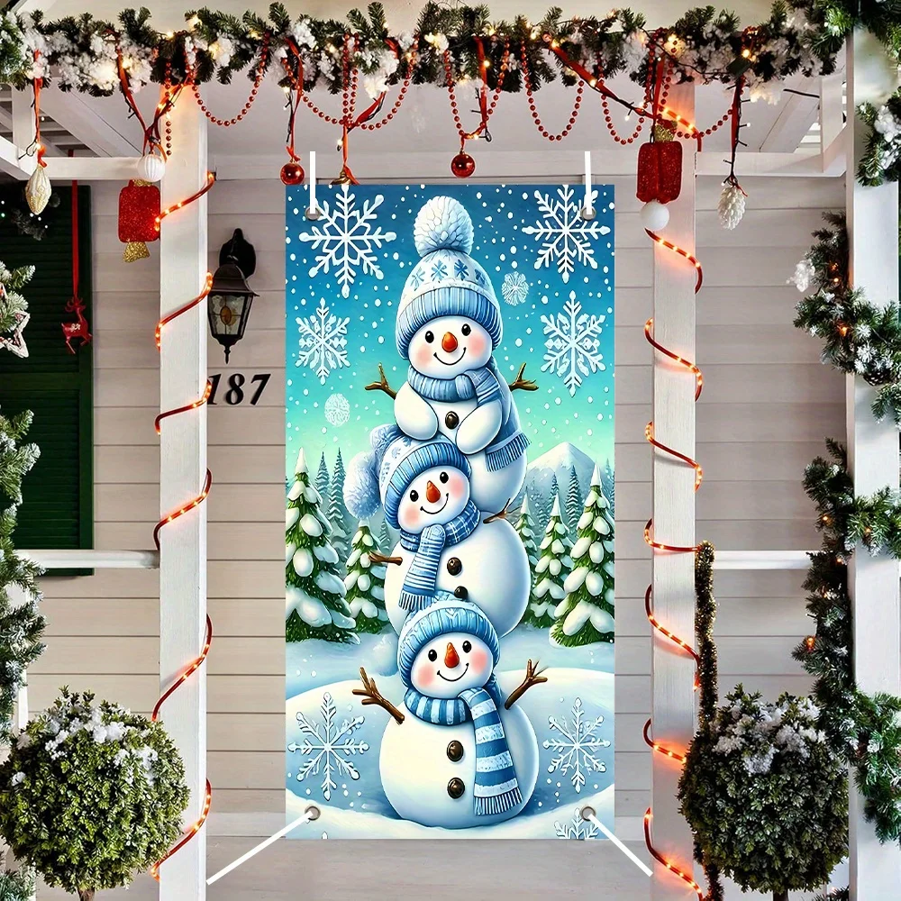 لافتة باب بوليستر مسطحة ثنائية الأبعاد مع موضوع شتوي، مناسبة لتزيين المنزل والحفلات #2