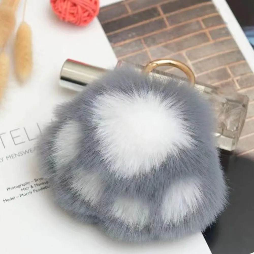 Stuffed Animal Cat's Paw Fur Keychain Furry Doll Pompom Cat's Paw Stuffed Keyring Love Kawaii Plush Cat's Paw Pendant