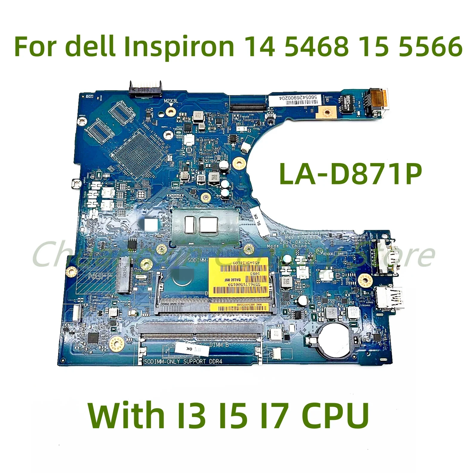 

Подходит для материнской платы ноутбука Dell Inspiron 14 5468 15 5566, 10000 с процессором I3 I5 I7, Протестировано на 100%