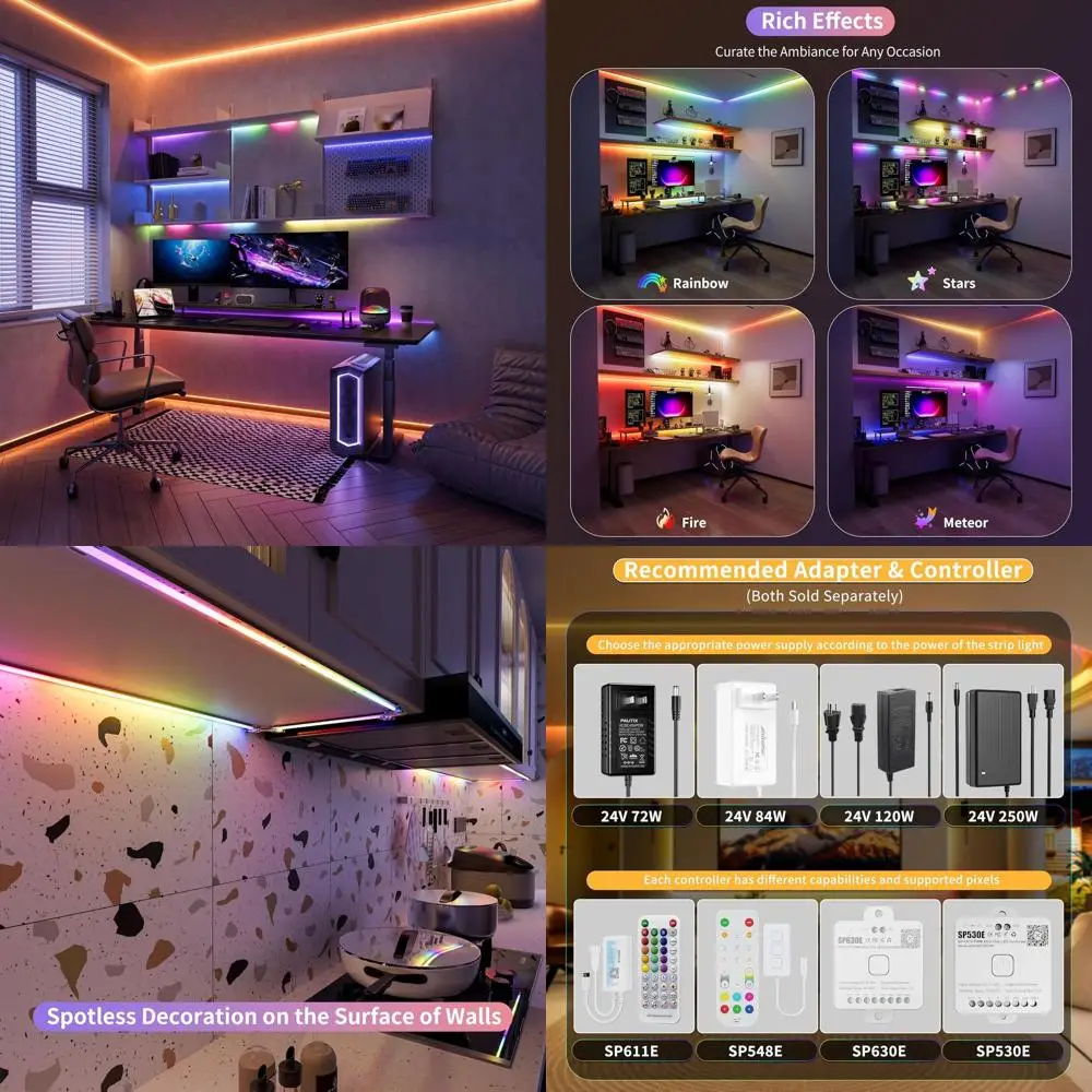 

Адресуемая светодиодная лента RGB 32,8 м/10 м, 24 В, сертифицированная UL, многоцветная гибкая лента для телевизора, спальни, декора для вечеринок (без контроллера)