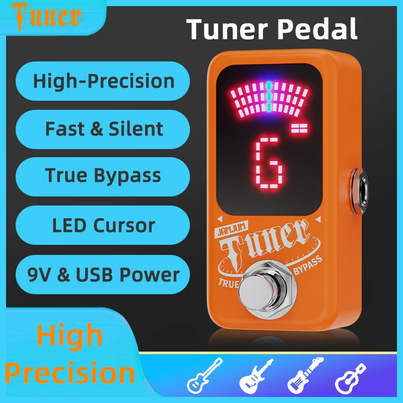 JAMJUM Mini Tuner Pedal – High-Accuracy LED Display, True Bypass, 9V DC Power – For Guitar & Bass image 2