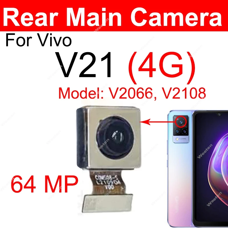 Rear Main Front Camera For Vivo V21 4G V2066 V2108 V21 5G V2050 Front Selfie Facing Primary Back Main Camera Flex Cable Parts